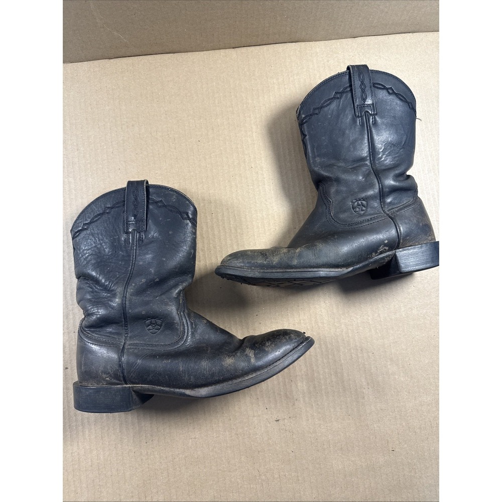 ARIAT MENS BLACK LEATHER COWBOY BOOTS, SIZE 8.5D